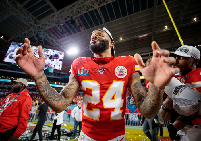 Former Penn State safety Jordan Lucas celebrates winning Super Bowl 54 with the Kansas City Chiefs.